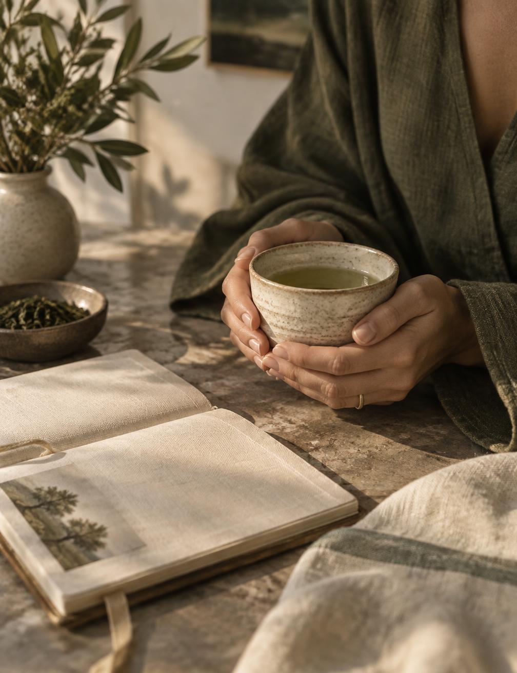 Client holding a cup of tea during a calm counseling session in Plantsville, CT
